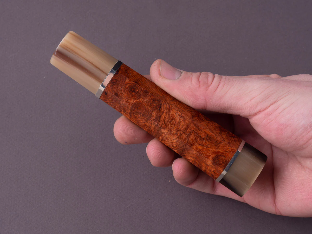 Nigara Hamono - Handle - Karin Wood - Double Blonde Horn - 2 Silver Spacers - 210mm Gyuto - Octagonal - Image 2