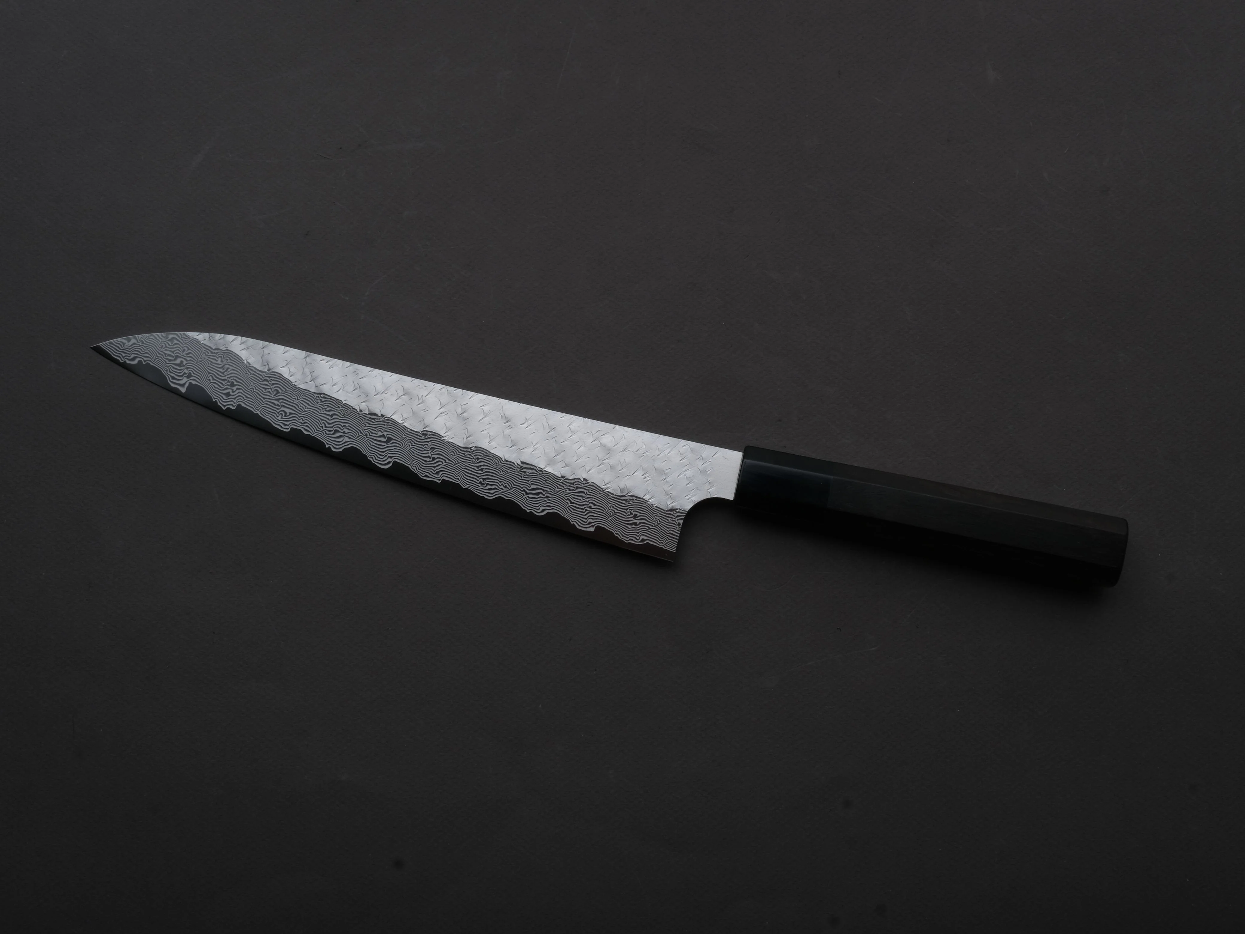 Nigara Hamono - SPG STRIX - Tsuchime Damascus - Sujihiki - 240mm - Ebony Handle
