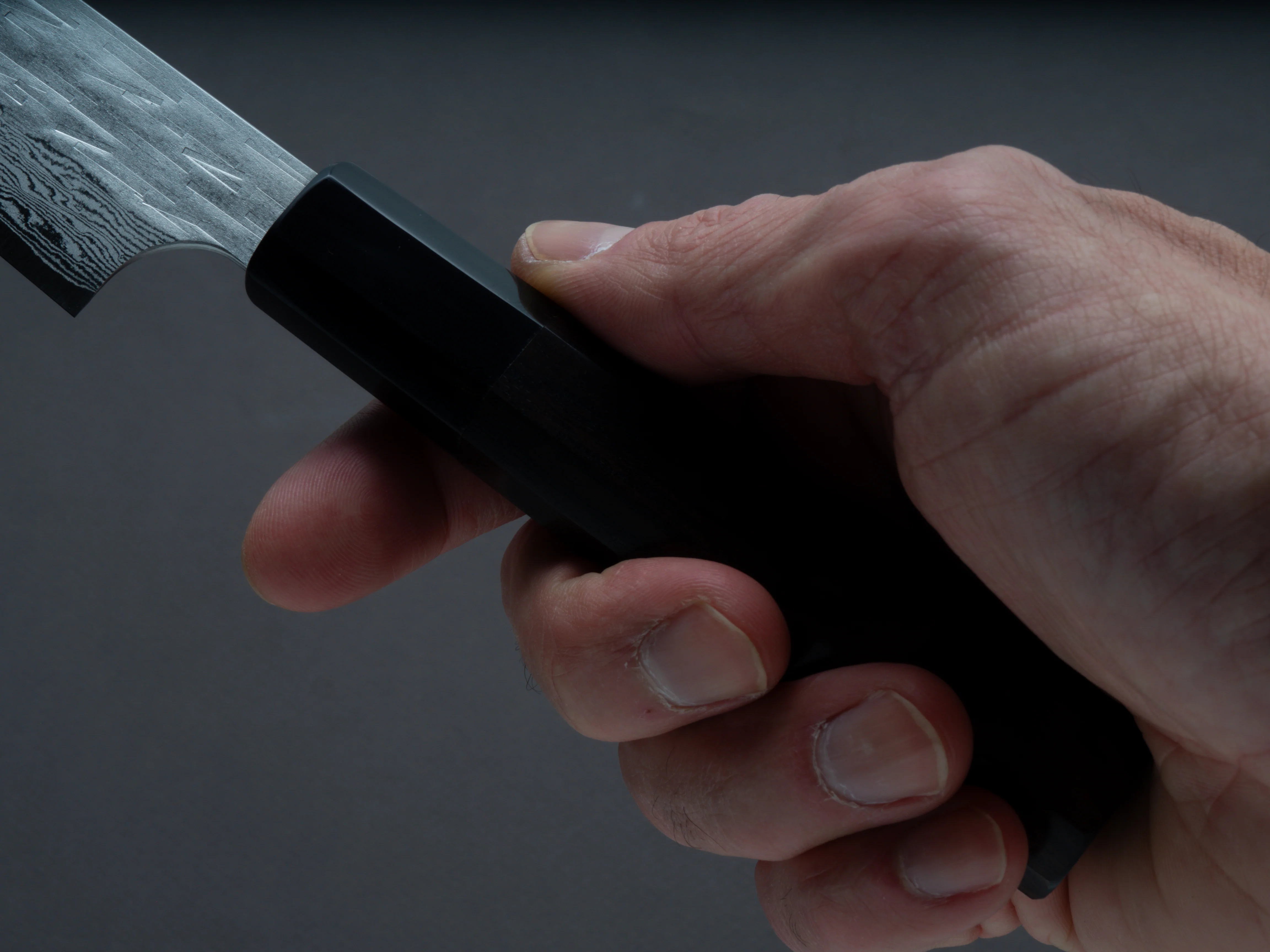 Nigara Hamono - VG XEOS - Tsuchime Damascus - Petty - 160mm - Ebony Handle - Image 5