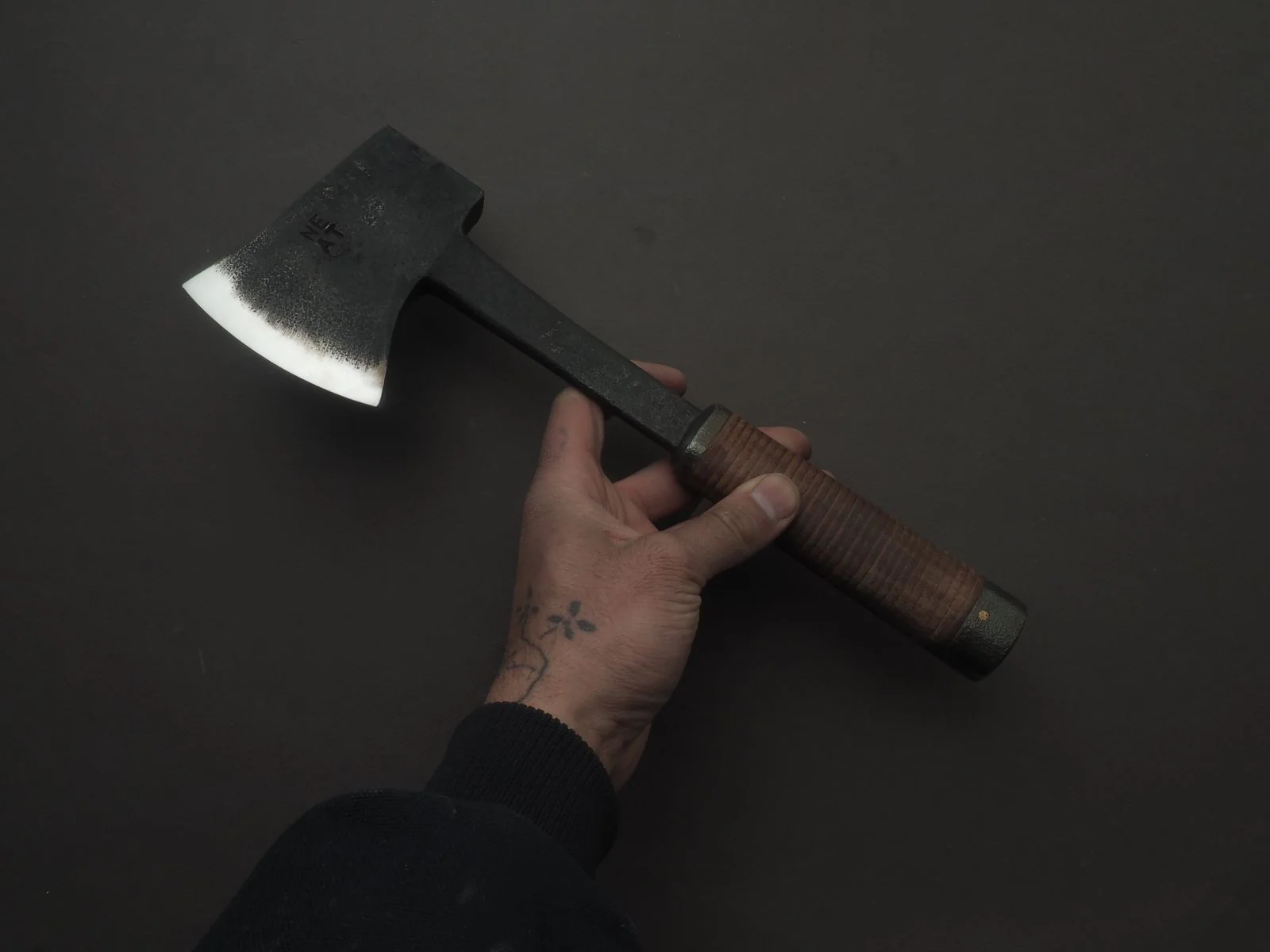 Northeast Axe & Tool - 2lb One-Piece Utility Axe - 1055 Carbon - Stacked Leather Handle