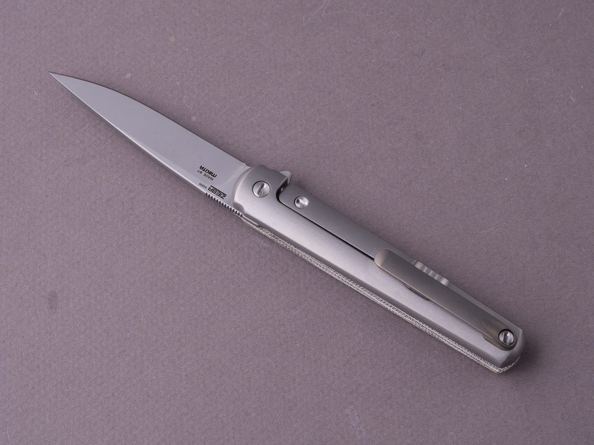 MKM - Folding Knife - Flame - Frame Lock - M390 - 70mm - Green Canvas Micarta & Titanium - Image 4