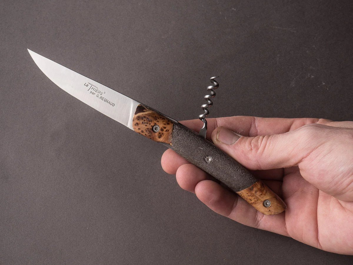 G. Regnaud - Le Thiers - 12cm Folding Knife - Liner Lock - Lava & Juniper Handle w/ Worm - Image 2