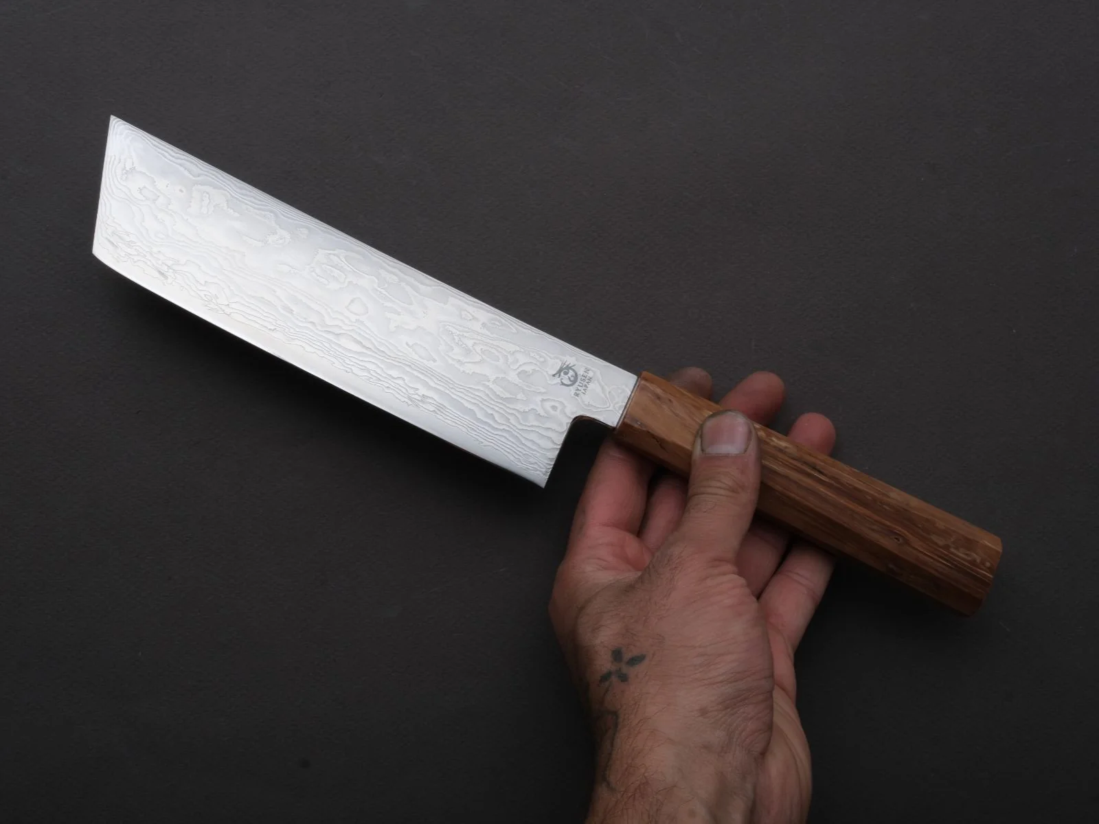 Ryusen - FUKAKURYU KAI - ATS314 - Damascus - Nakiri - 155mm - Birch Octagonal Handle - Image 4