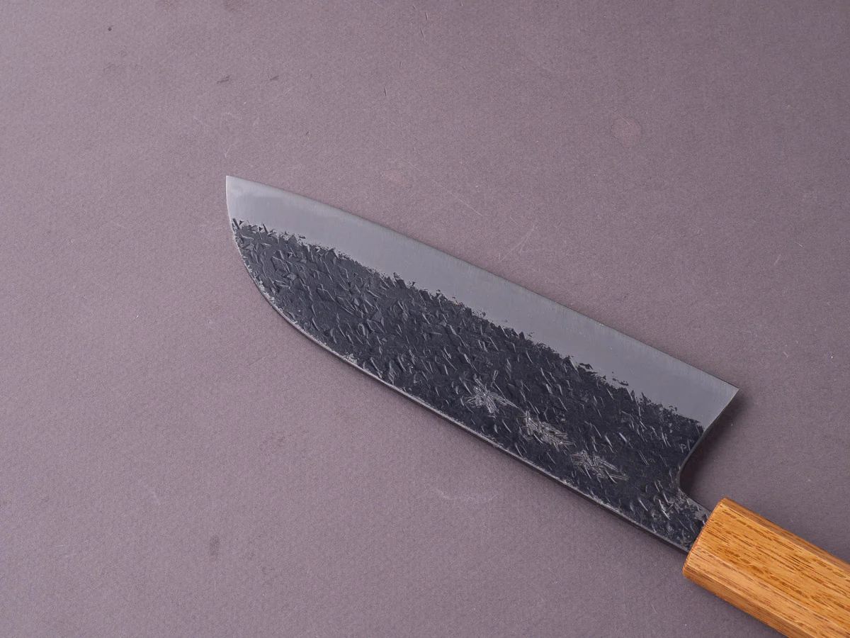 Sakai Kikumori - MK - Blue #2 - Kurouchi Tsuchime - Santoku - 170mm - Oak Handle - Image 4