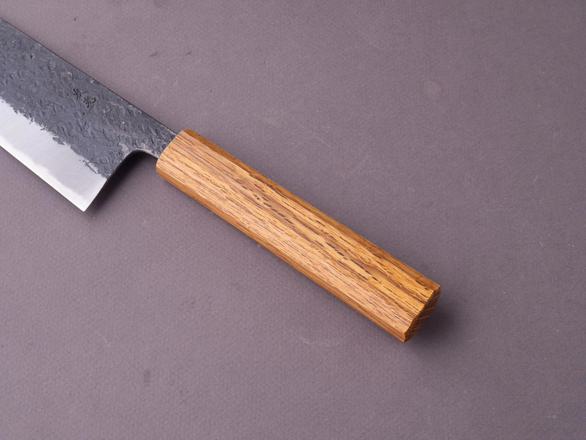 Sakai Kikumori - MK - Blue #2 - Kurouchi Tsuchime - Santoku - 170mm - Oak Handle - Image 5