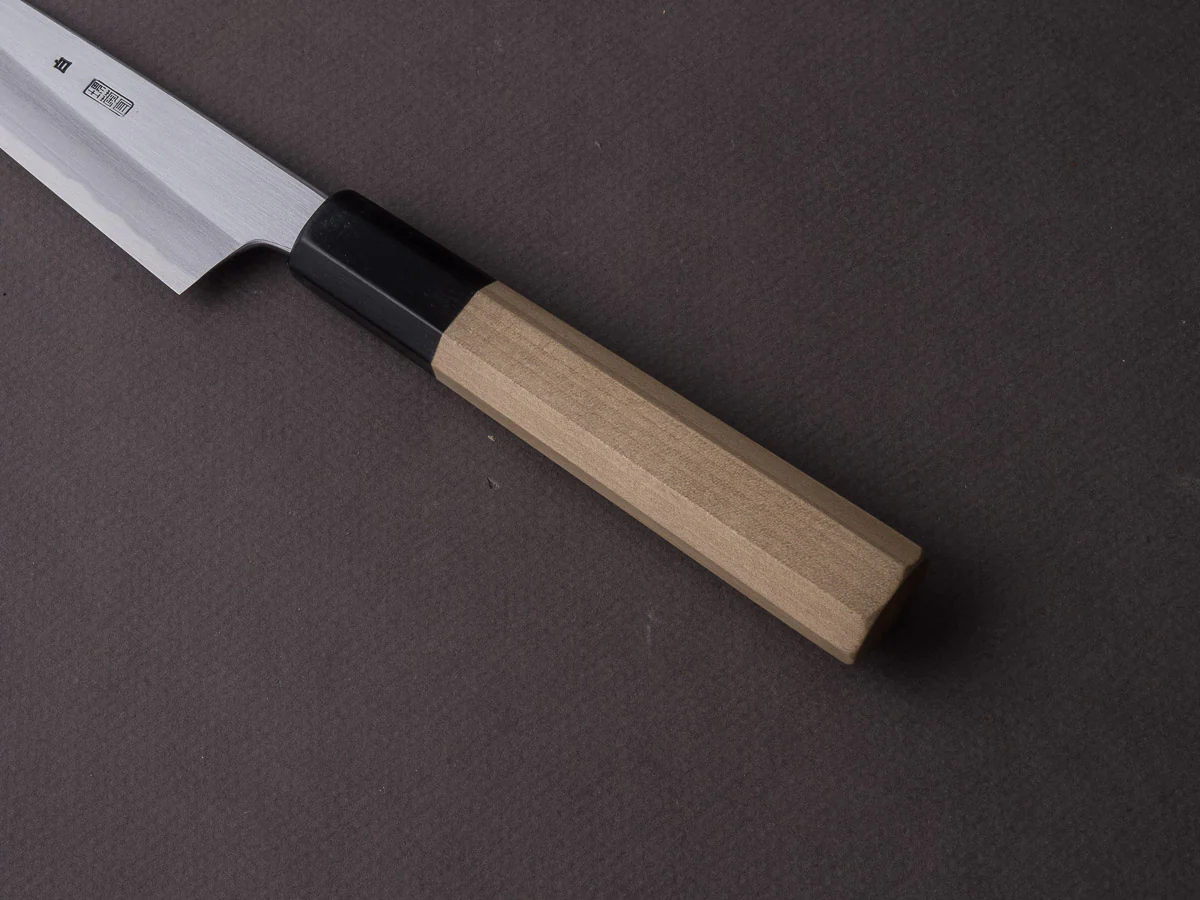 Sakai Kikumori - Kikuzuki - White #2 Kasumi - 135mm Kiritsuke Petty - Ho Wood Handle - Image 2