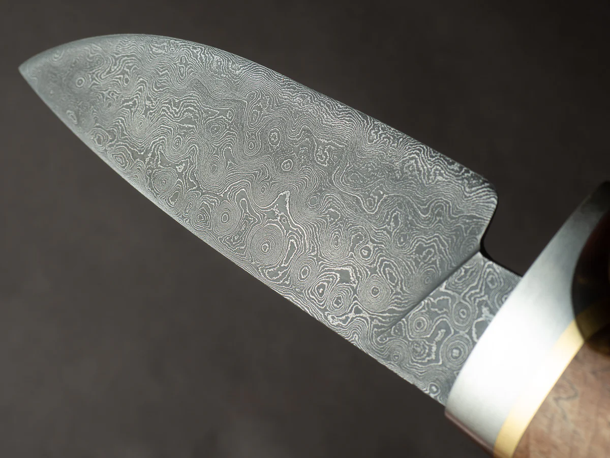Theo Darvin - 275 Layer Damascus - 1095 & 15N20 - 120mm Fixed Blade - Bushcraft Knife - Spalted Maple Handle - Image 11