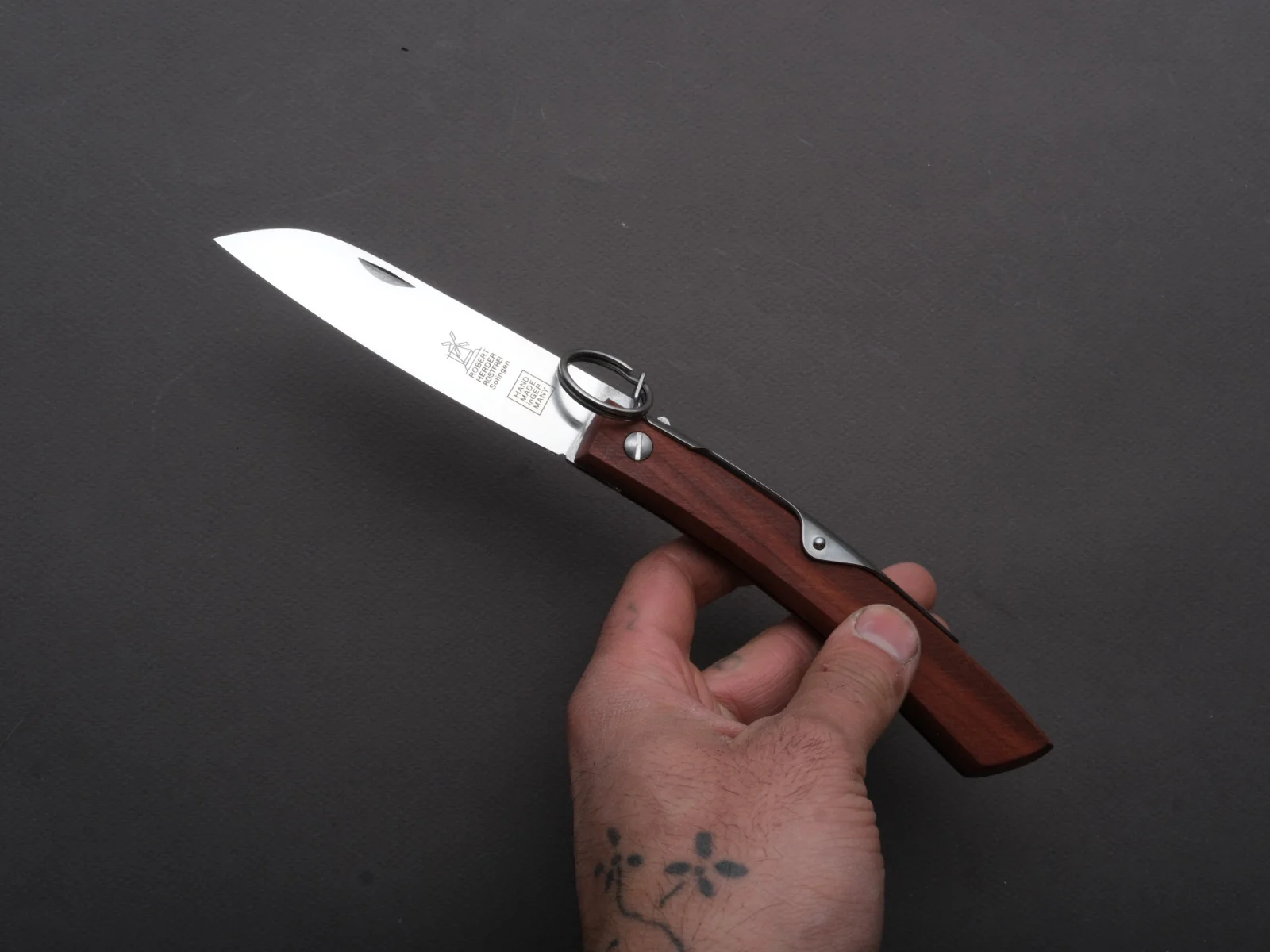 Windmühlenmesser - Folding - Ibex - Ratcheting Back Lock - Stainless - 100mm - Plum Wood - Image 3
